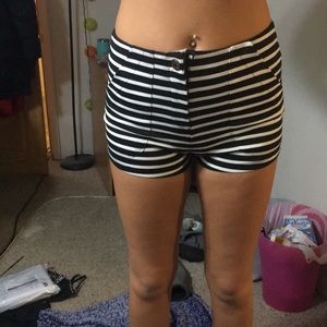 High waisted black and white shorts
